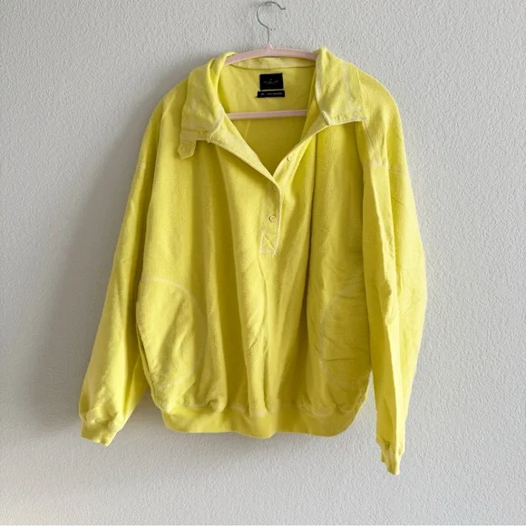 NWOT UO Vintage Look Collared Henley Sweatshirt – Bright Yellow - Picture 1 of 4